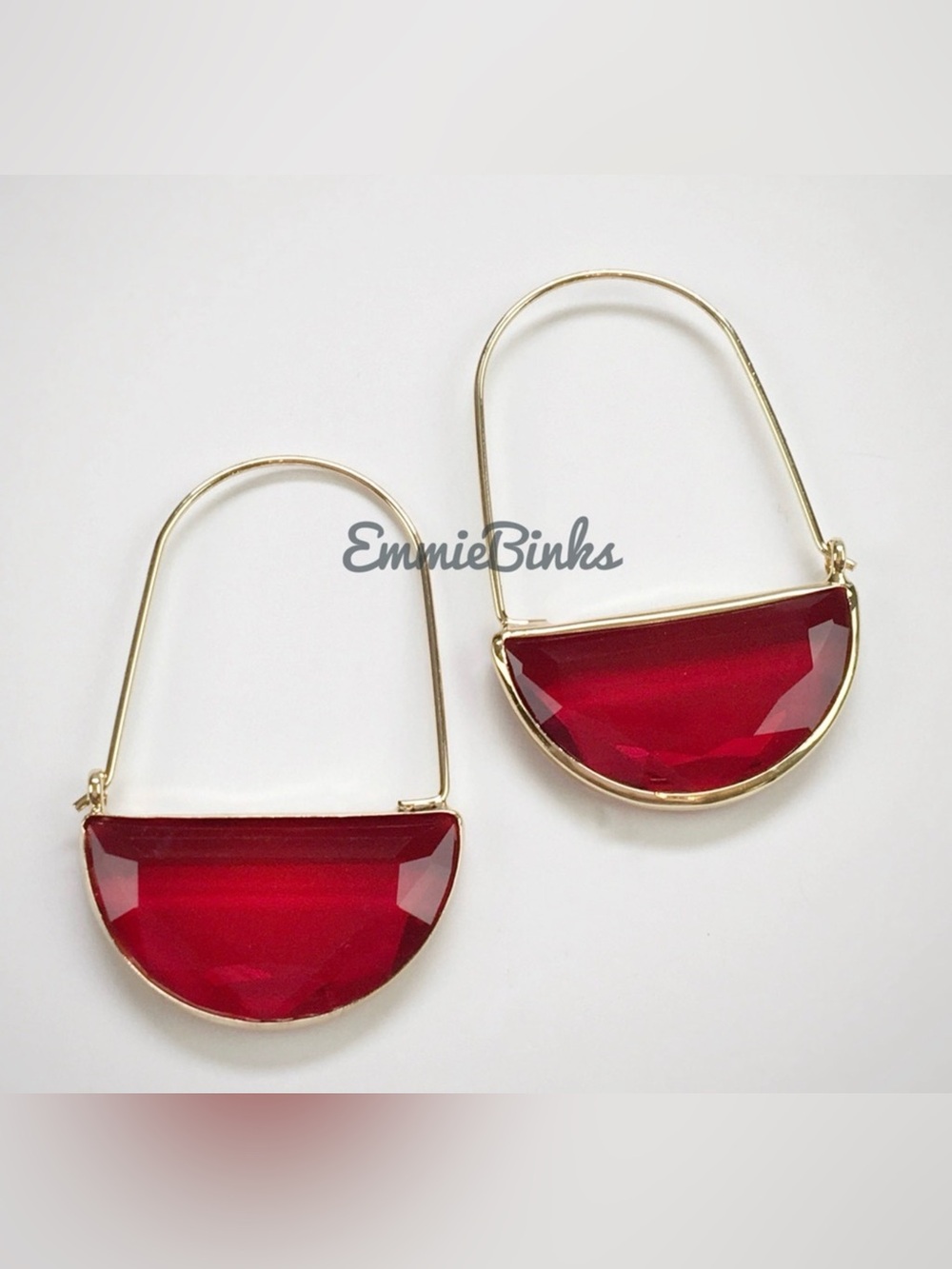 ✨3for$38 New Red Anthro Glass Crescent Hoop Earrings -Glass Dangle Earring Hoops - Picture 10 of 15